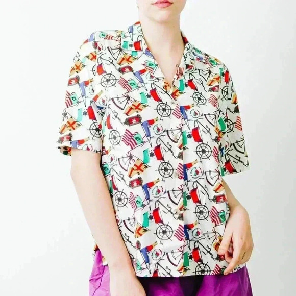 Vintage Other - Vintage 90s Jos. A. Bank Sportswear Nautical Flag Button Up Shirt